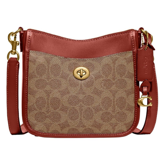 Women's Coach Signature Shoulder Bag Brown/Red One Size - Picture 1 of 15